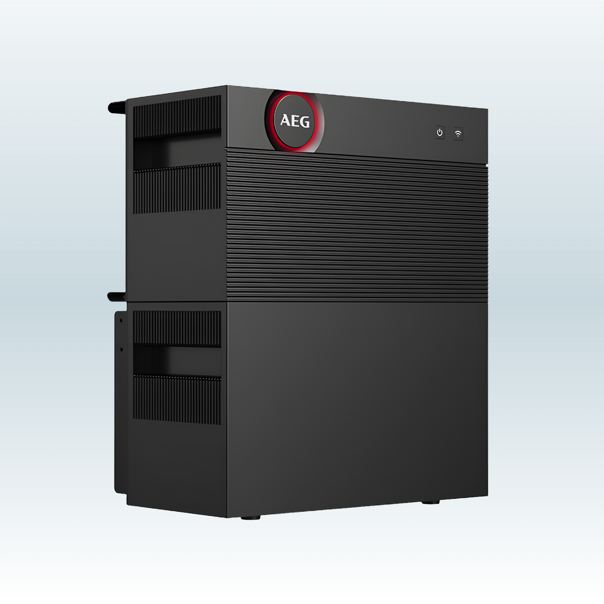 AEG Solarcube Pro schuin van links, met ventilatieopeningen en handgrepen aan de linkerkant
